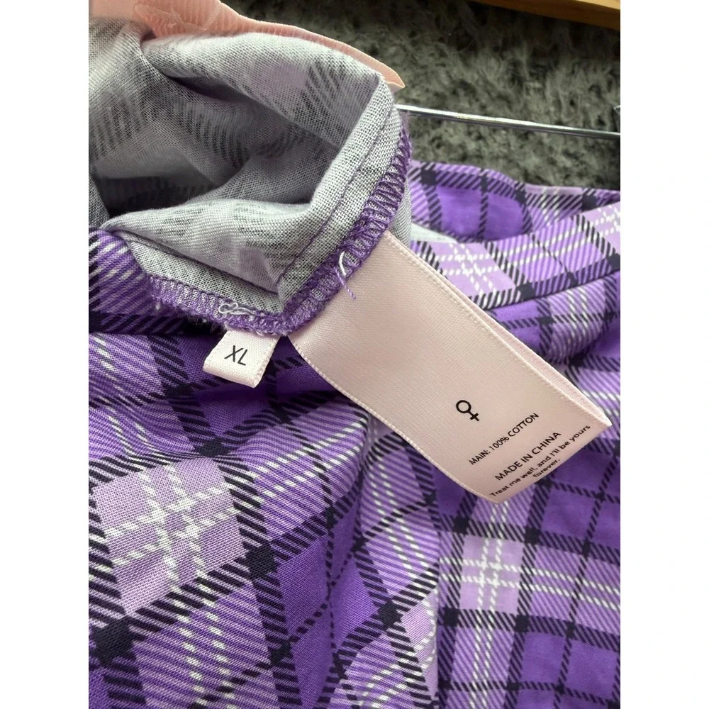 Selkie Plaid Pleated Cotton A-Line Mini Skater Skirt Purple Womens Size XL